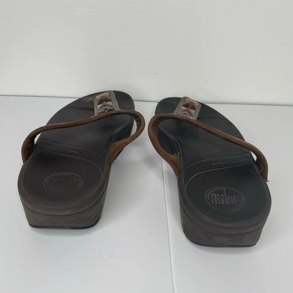 FITFLOP Pietra Bronze Rhinestone Comfort Platform Women's Wedge Sandals AS IS